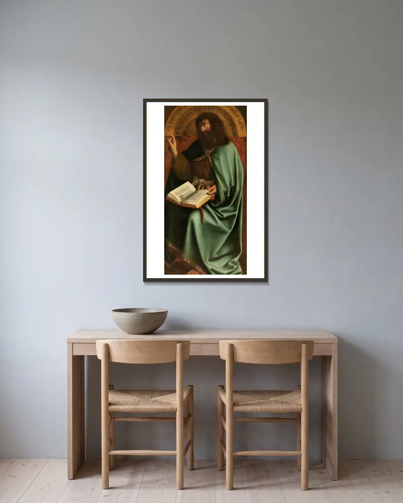 Johannes der Täufer von Jan van Eyck gerahmt an einer Wand