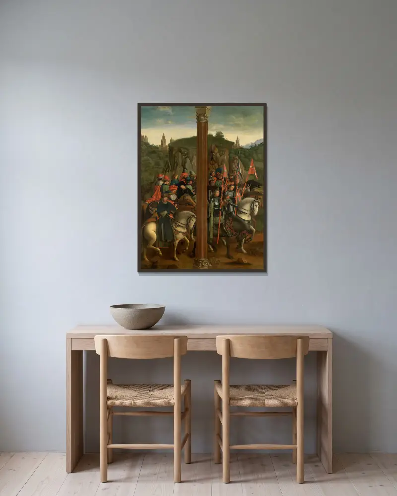 The Knights of Christ and The Just Judges av Jan van Eyck inramad på en vägg