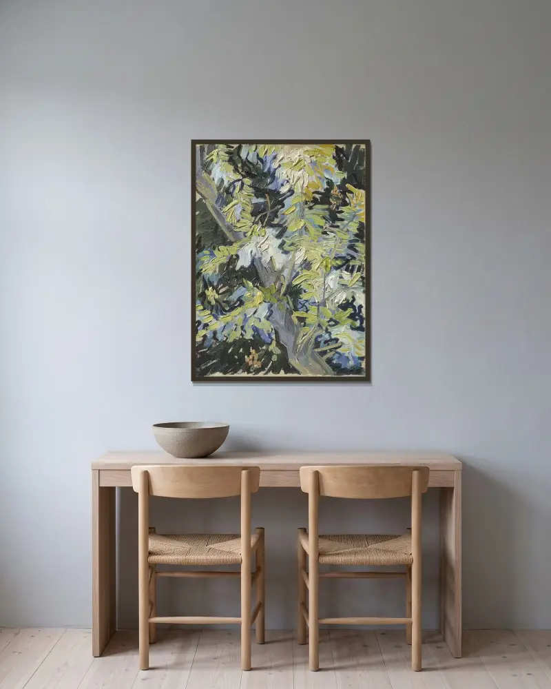 Akazie in Blüte von Vincent van Gogh gerahmt an einer Wand