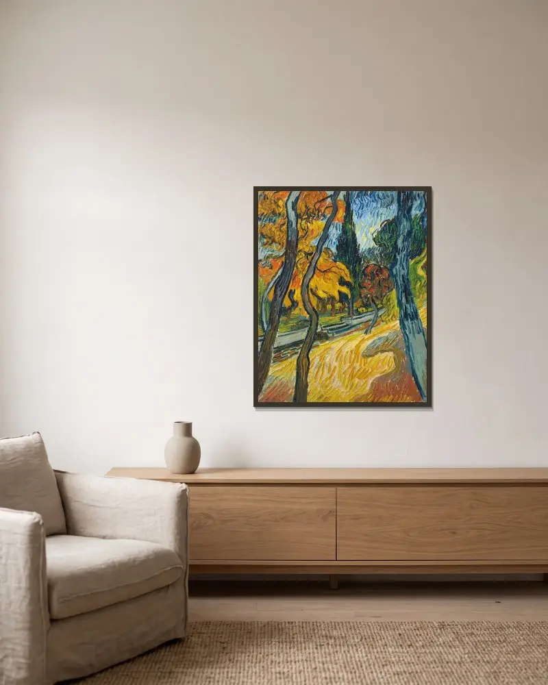 Arbres dans le jardin de l’asile av Vincent van Gogh inramad på en vägg