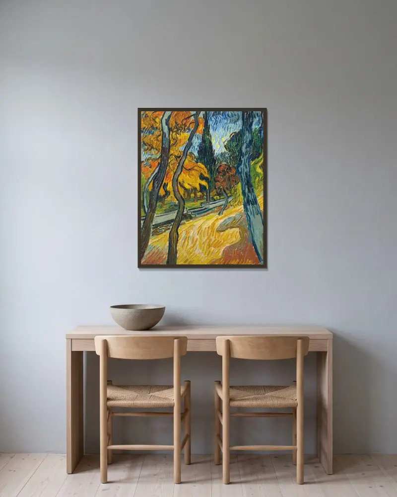 Arbres dans le jardin de l’asile av Vincent van Gogh inramad på en vägg