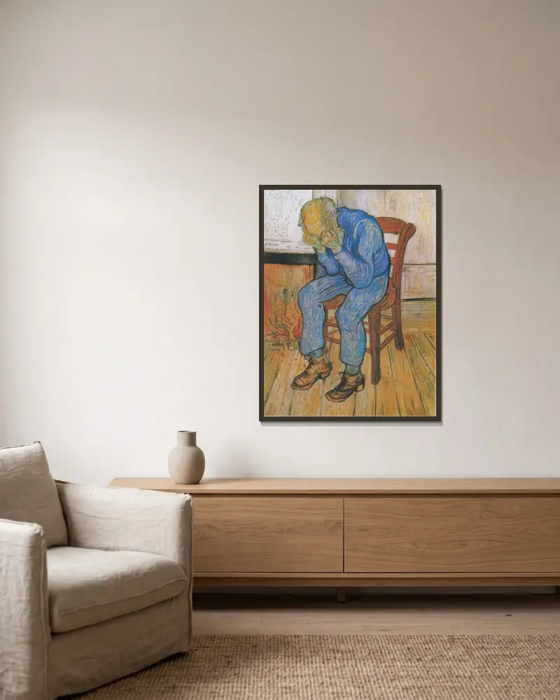 An der Schwelle zur Ewigkeit von Vincent van Gogh gerahmt an einer Wand