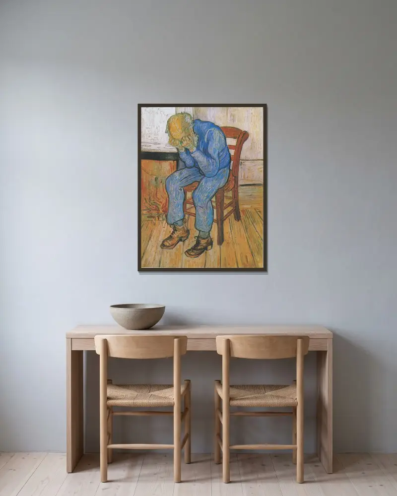 An der Schwelle zur Ewigkeit von Vincent van Gogh gerahmt an einer Wand
