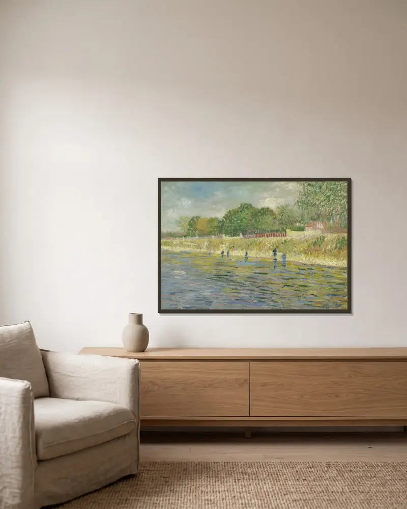 Seinens strand av Vincent van Gogh inramad på en vägg