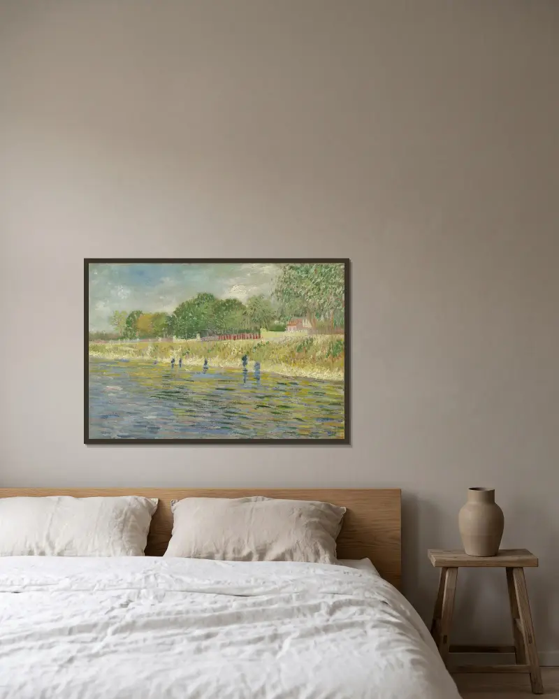 Seinens strand av Vincent van Gogh inramad på en vägg