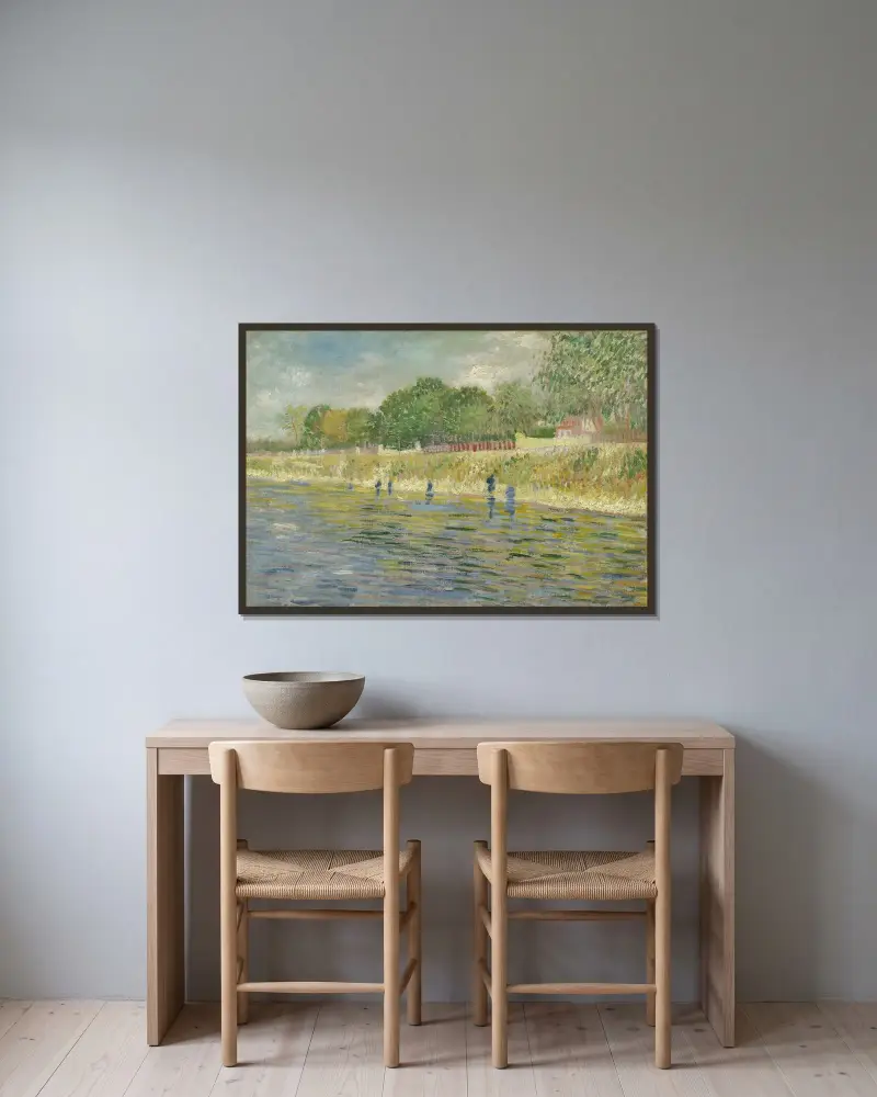 Seinens strand av Vincent van Gogh inramad på en vägg