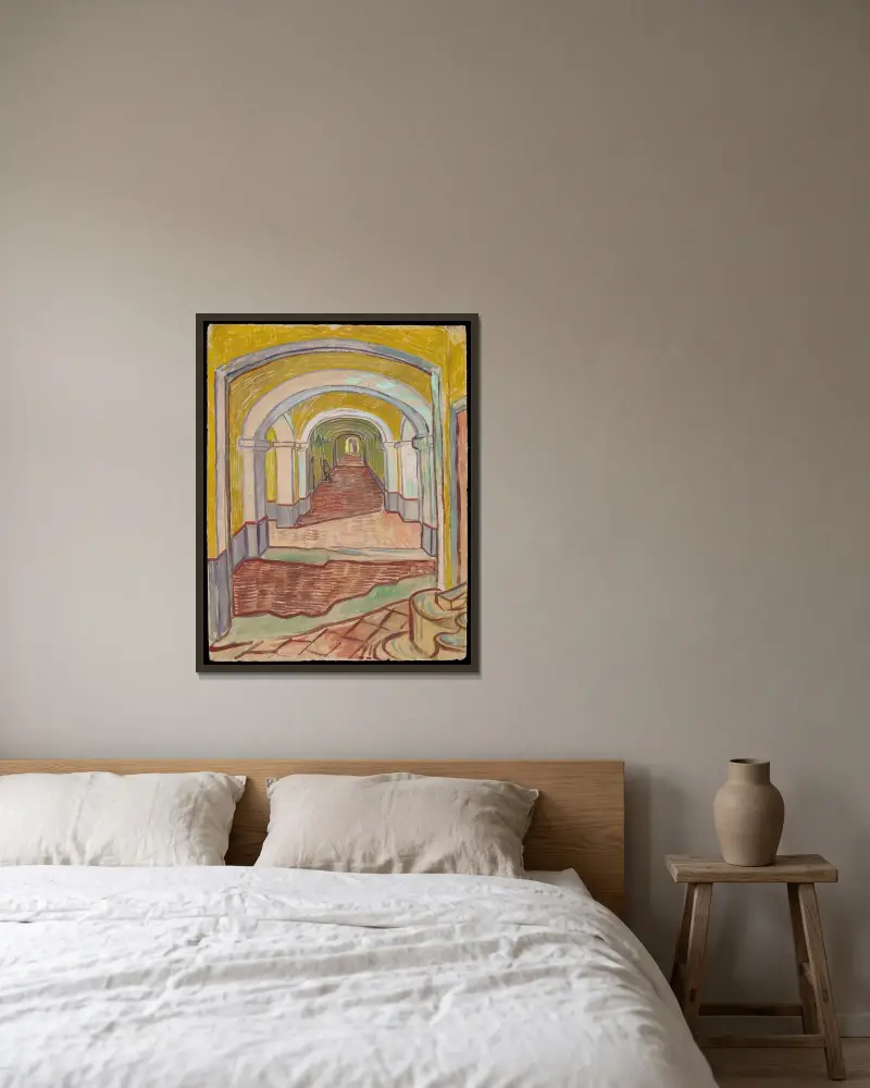 Korridor im Krankenhaus von Vincent van Gogh gerahmt an einer Wand