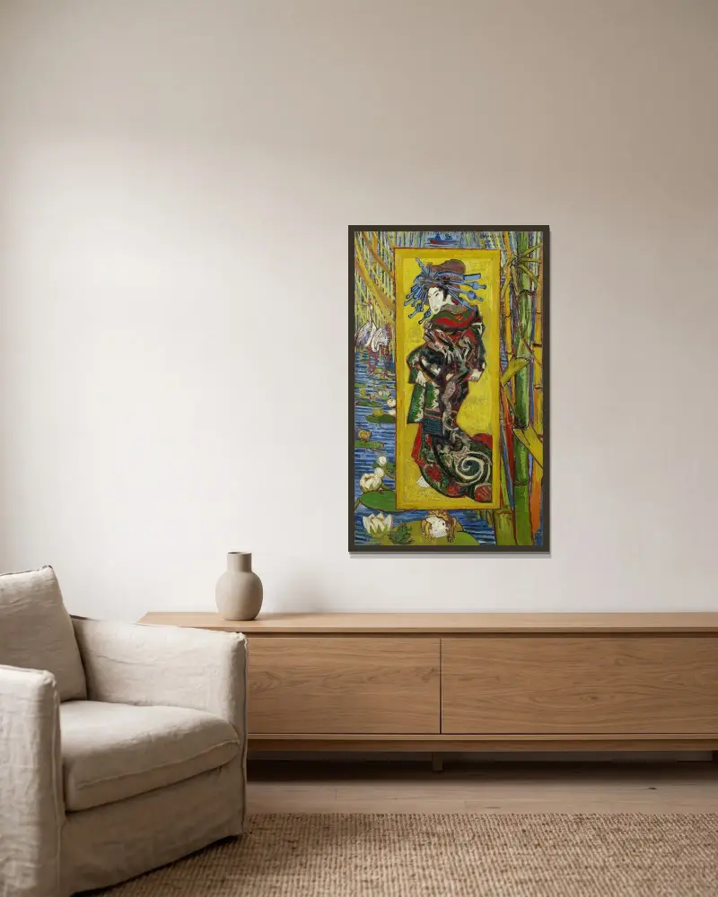 Kurtizána – podle Eisena, Vincent van Gogh v rámu na stěně