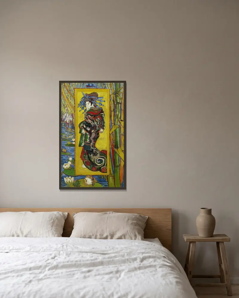 Kurtizána – podle Eisena, Vincent van Gogh v rámu na stěně