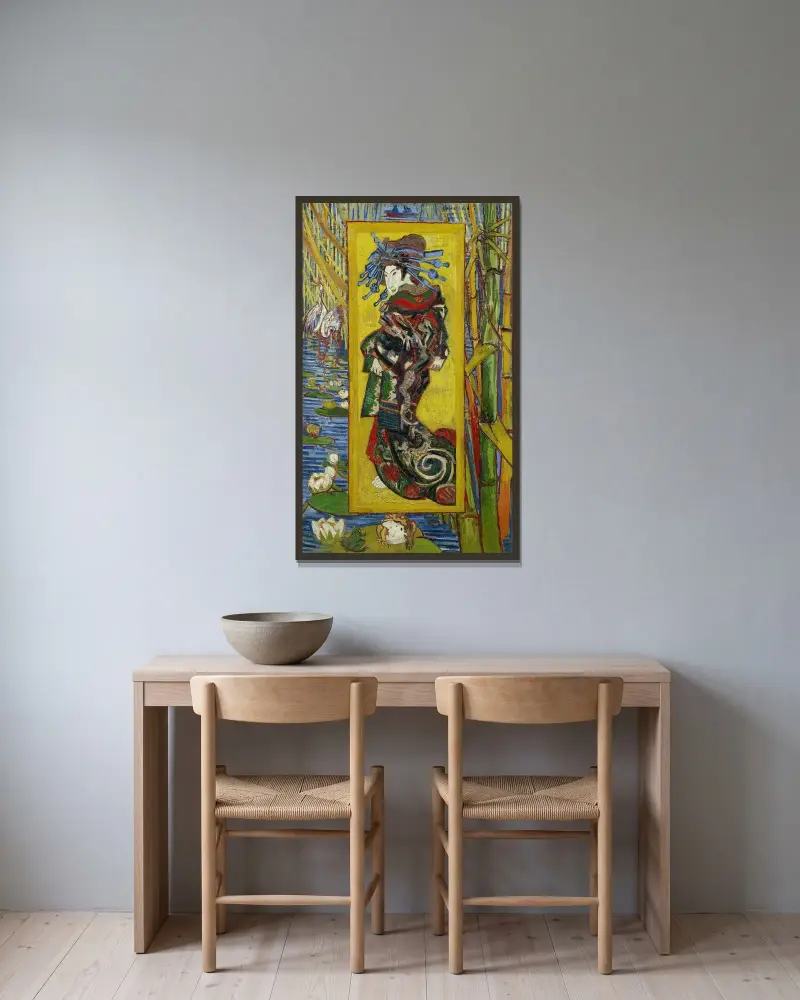 Kurtizána – podle Eisena, Vincent van Gogh v rámu na stěně