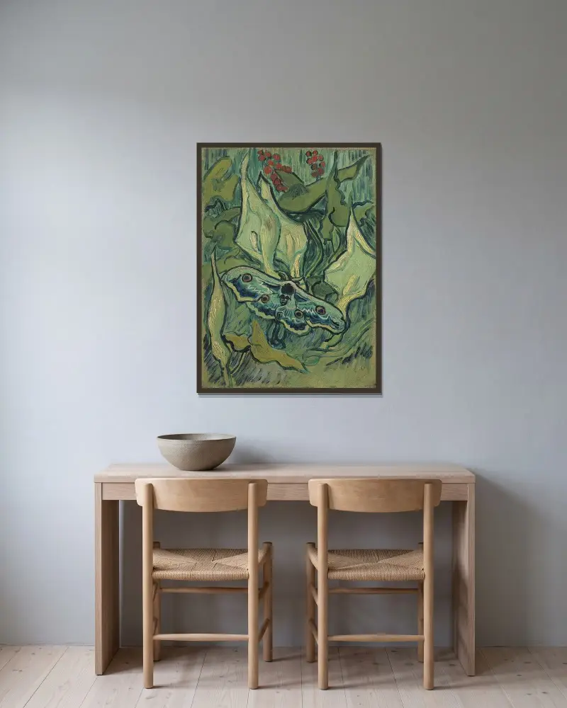 Kejsarpåfågelsöga, Vincent van Gogh v rámu na stěně