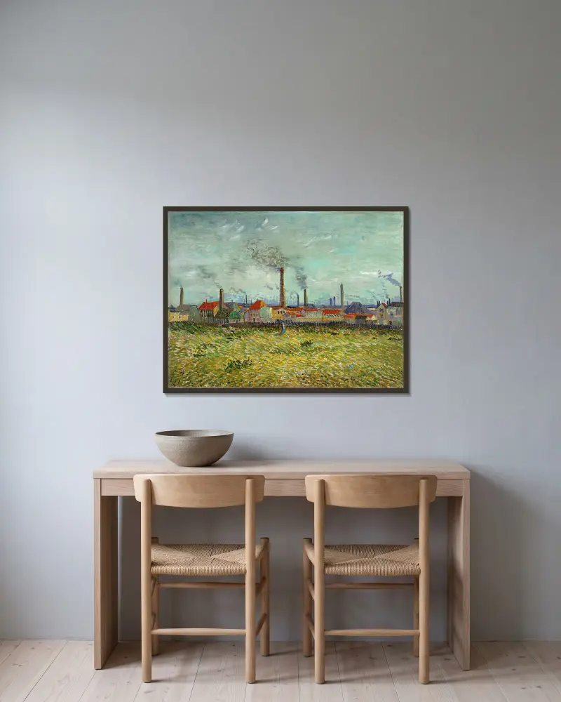 Fabriken bei Clichy von Vincent van Gogh gerahmt an einer Wand