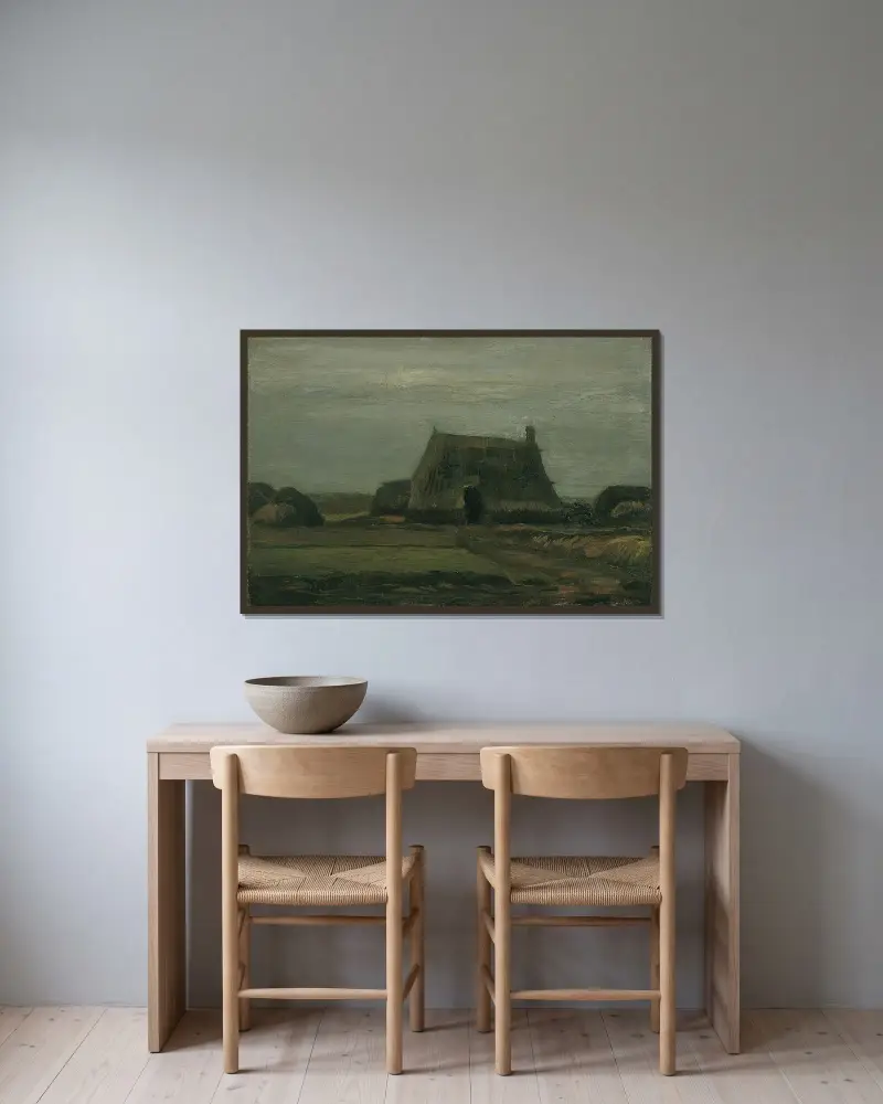 Farm with stacks of peat av Vincent van Gogh inramad på en vägg