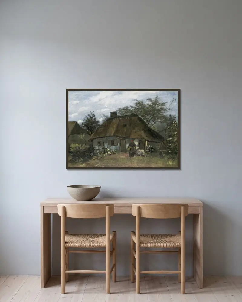 Farmhouse in Nuenen av Vincent van Gogh inramad på en vägg