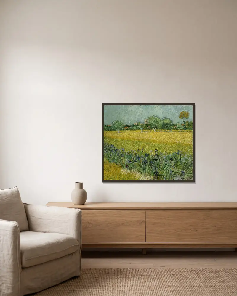 Field with flowers near Arles av Vincent van Gogh inramad på en vägg