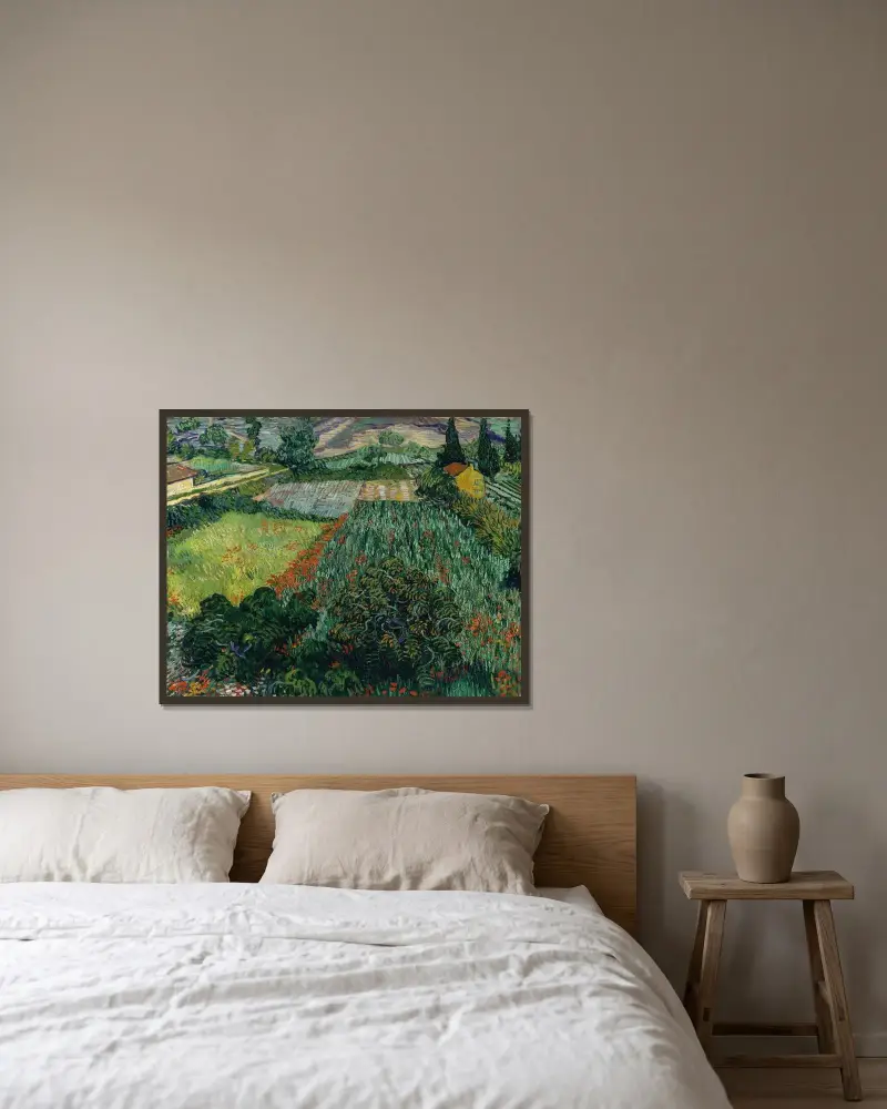 Pole s vlčím mákem, Vincent van Gogh v rámu na stěně