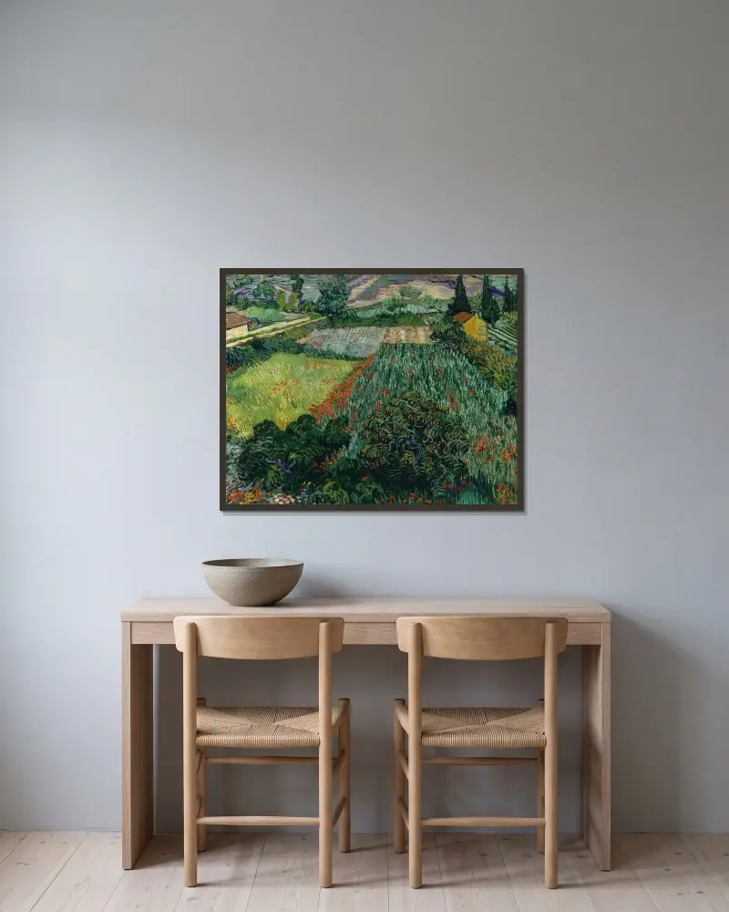 Pole s vlčím mákem, Vincent van Gogh v rámu na stěně