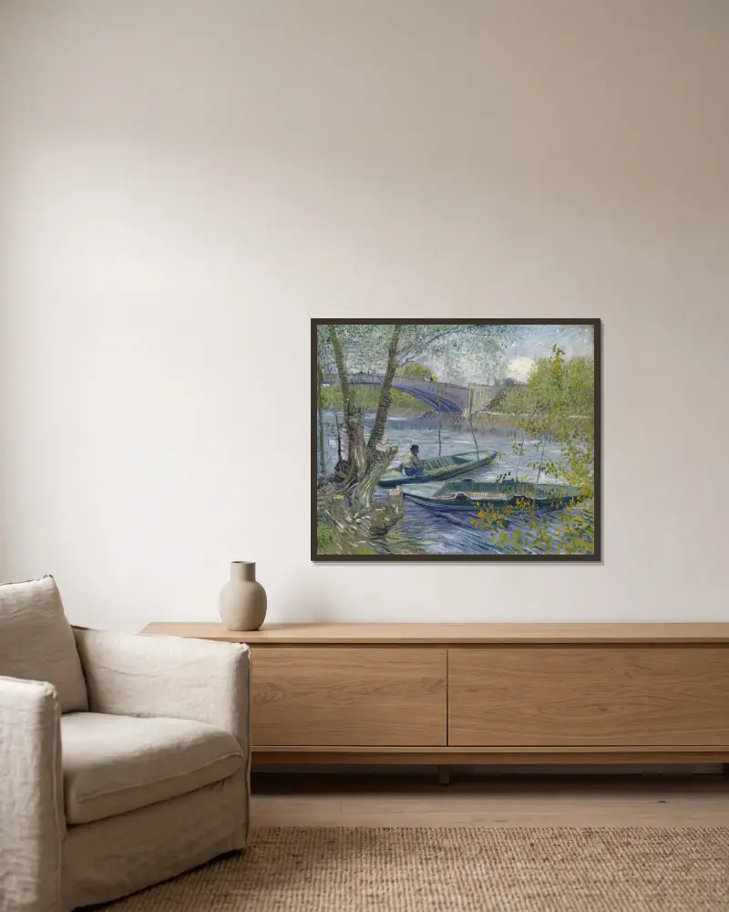 Fishing in Spring, the Pont de Clichy (Asnières) av Vincent van Gogh inramad på en vägg