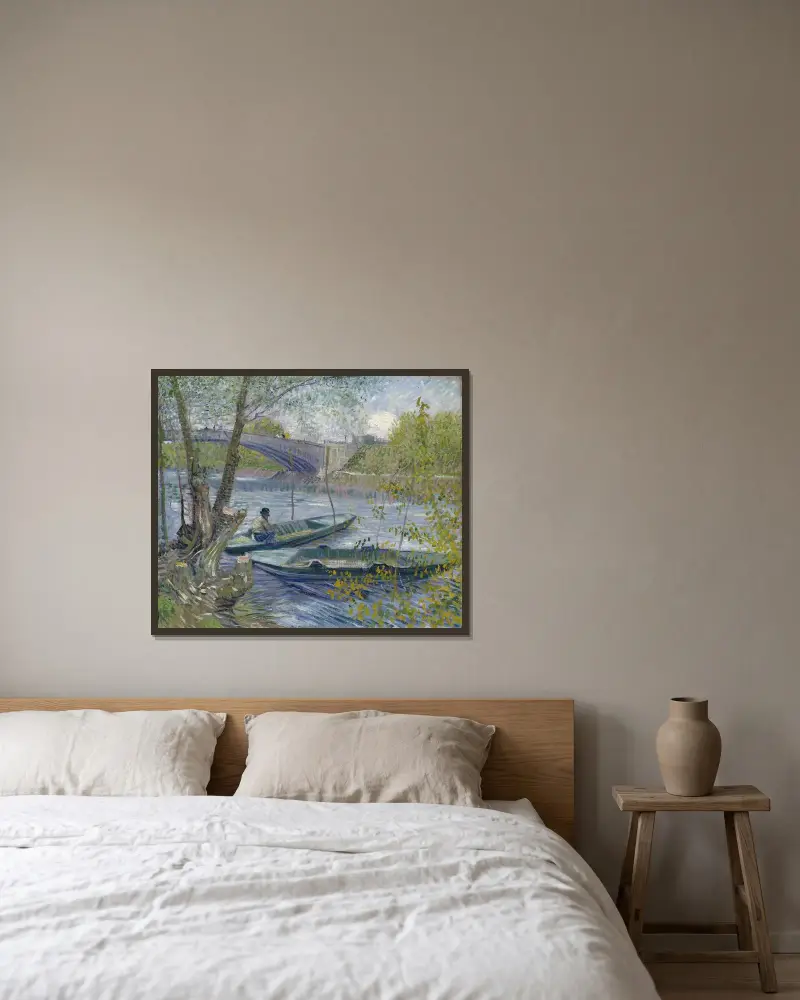 Fishing in Spring, the Pont de Clichy (Asnières) av Vincent van Gogh inramad på en vägg