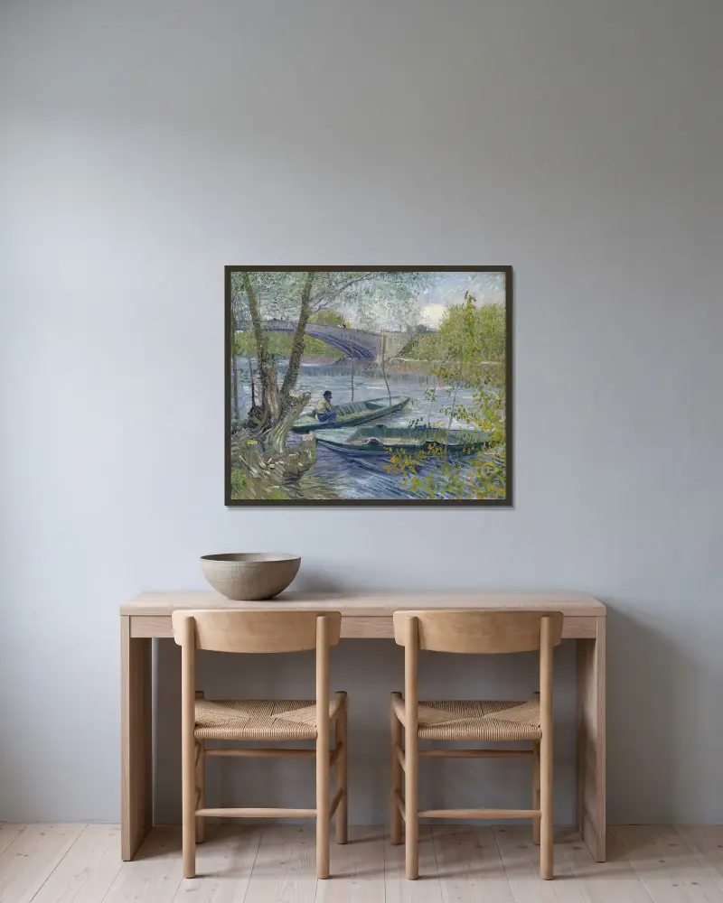 Fishing in Spring, the Pont de Clichy (Asnières) av Vincent van Gogh inramad på en vägg