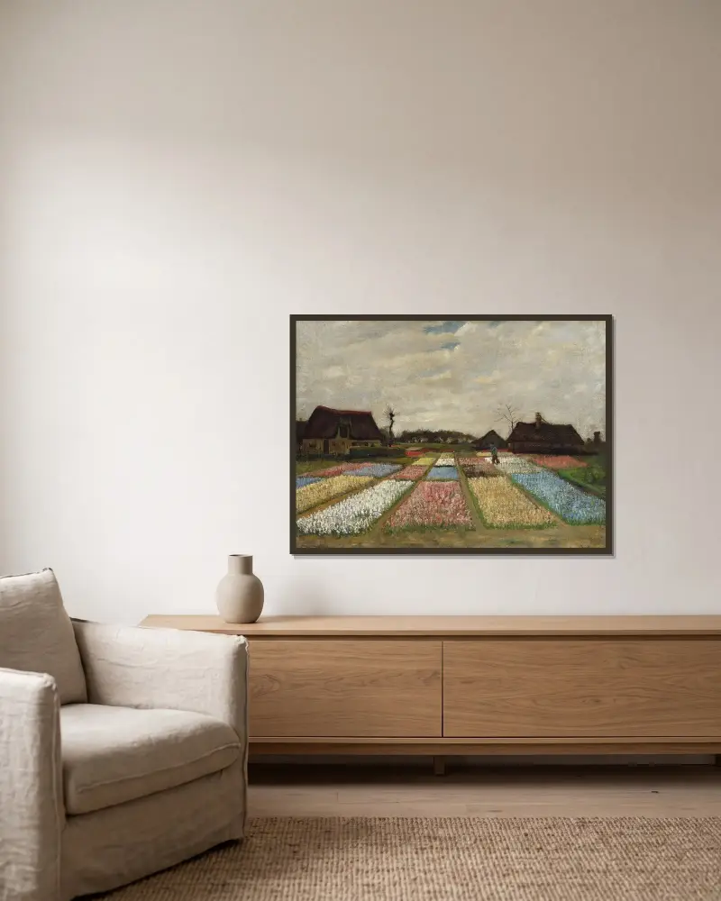 Flower Beds in Holland av Vincent van Gogh inramad på en vägg