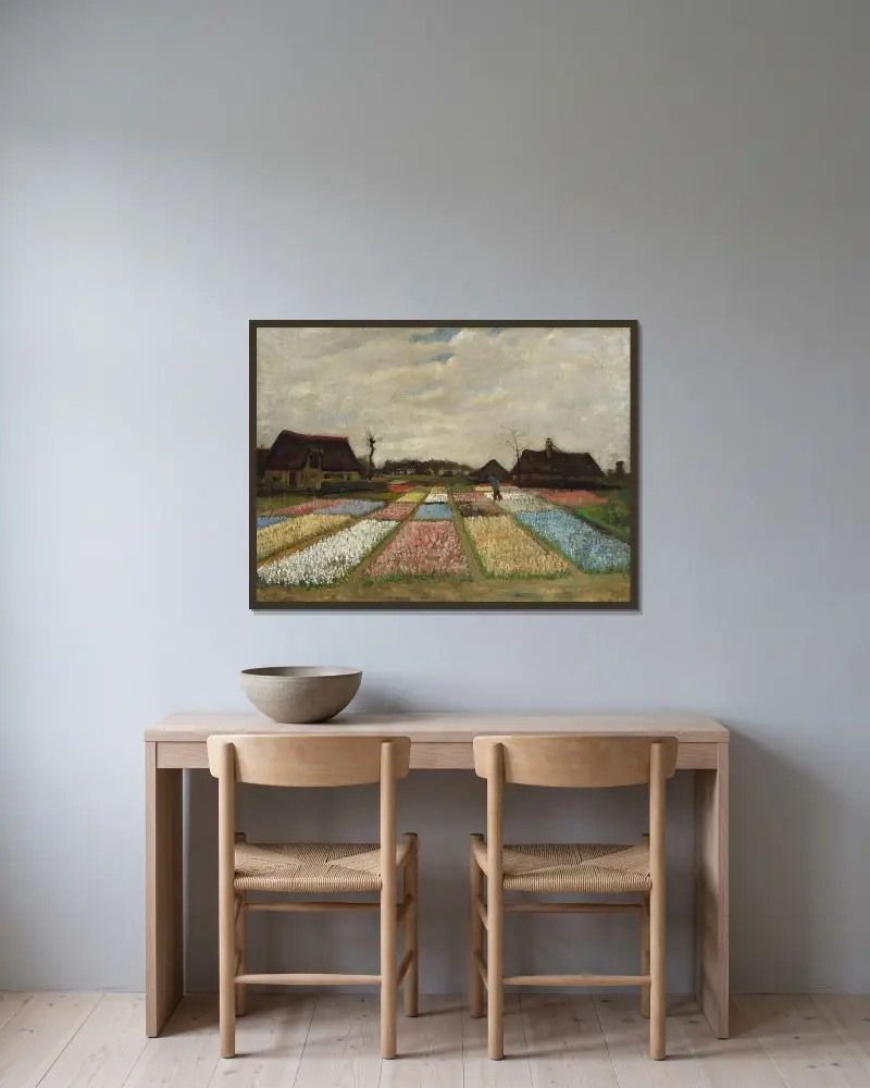 Flower Beds in Holland av Vincent van Gogh inramad på en vägg