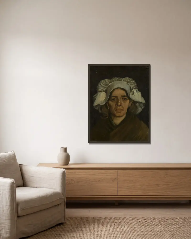 Head Of A Woman 3 av Vincent van Gogh inramad på en vägg