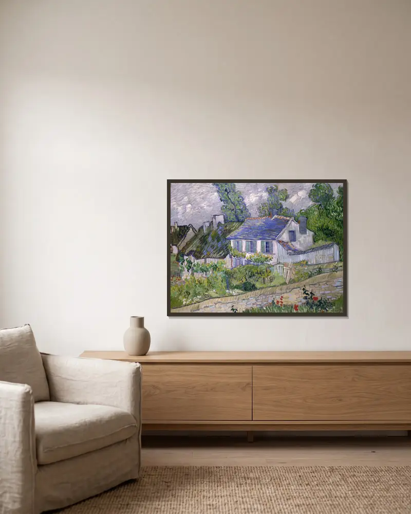 Häuser in Auvers von Vincent van Gogh gerahmt an einer Wand