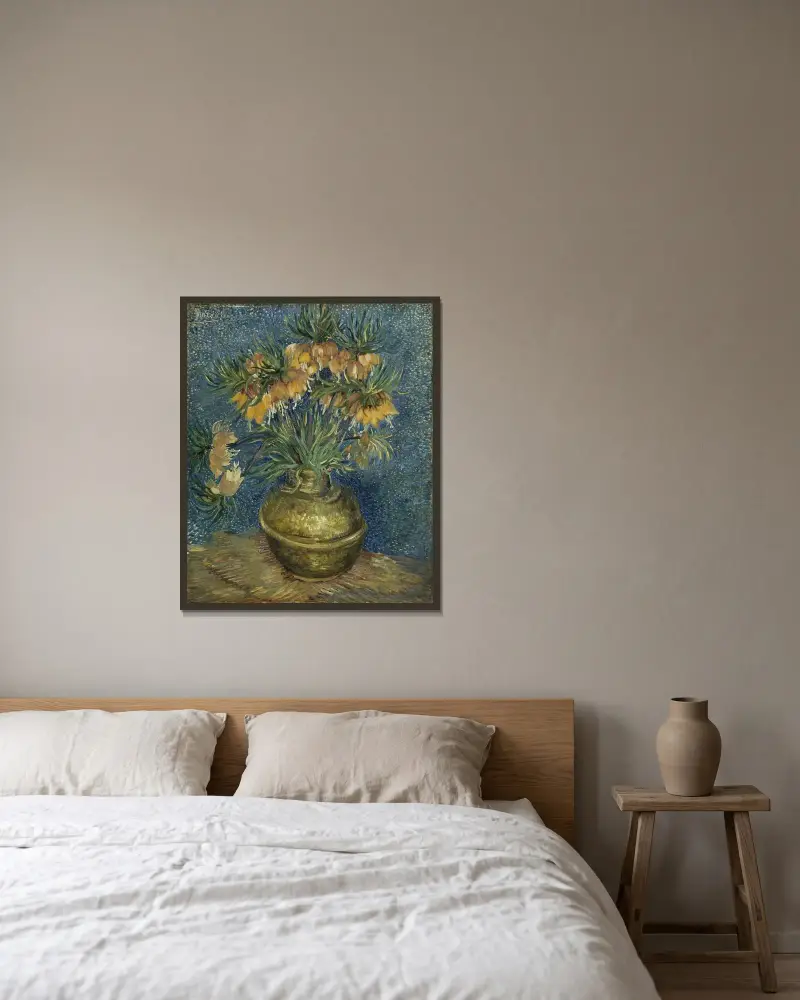 Imperial Fritillaries in a Copper Vase av Vincent van Gogh inramad på en vägg