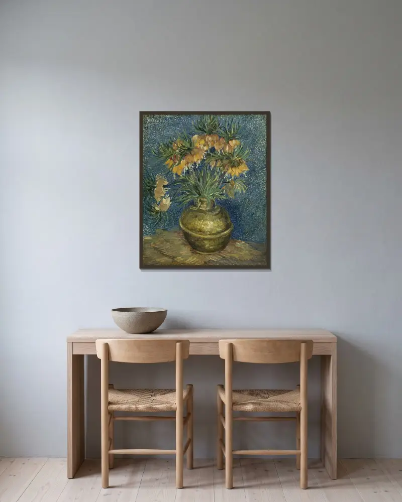 Imperial Fritillaries in a Copper Vase av Vincent van Gogh inramad på en vägg