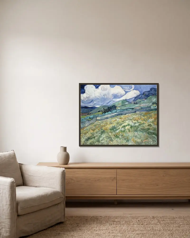 Landschaft bei Saint-Rémy von Vincent van Gogh gerahmt an einer Wand