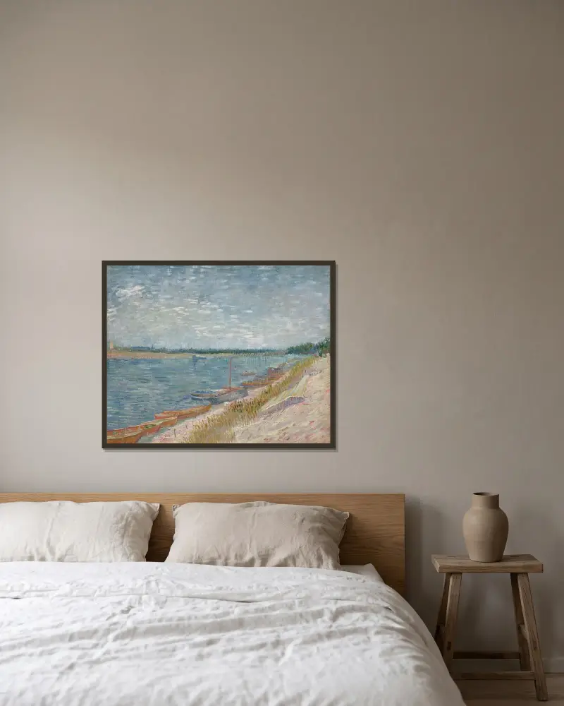 Přivázané čluny, Vincent van Gogh v rámu na stěně