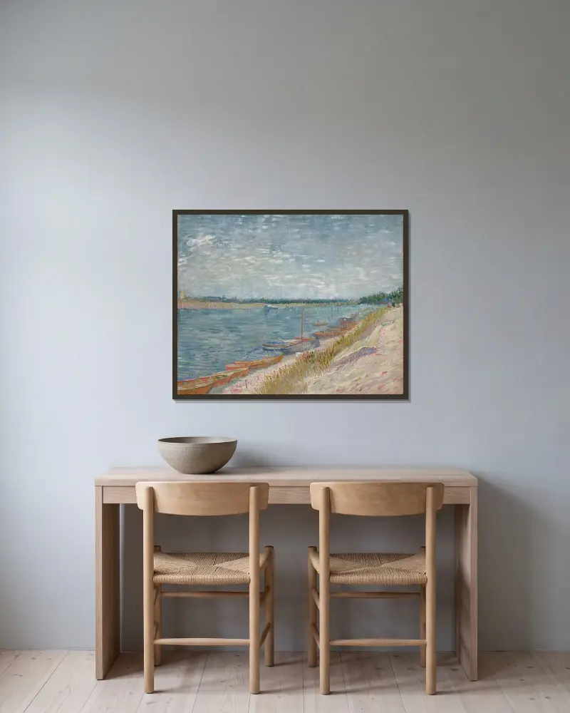 Přivázané čluny, Vincent van Gogh v rámu na stěně