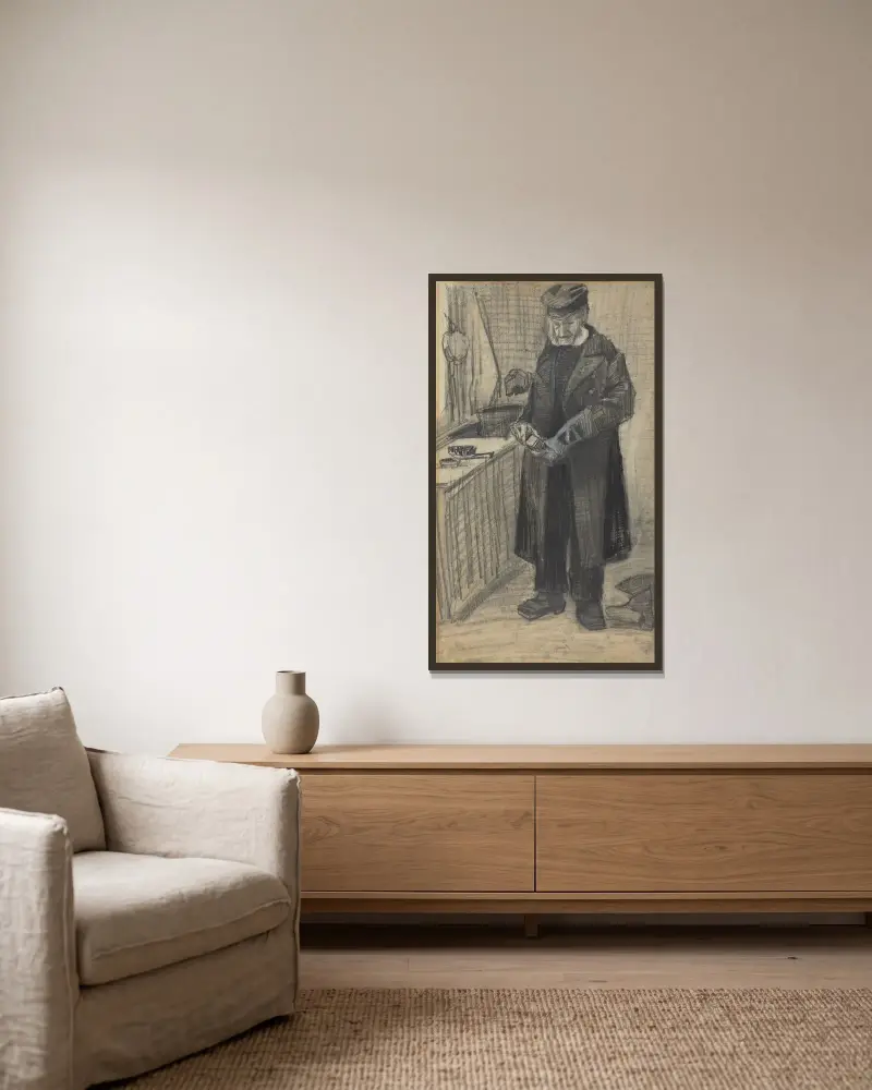 Mężczyzna polerujący but, Vincent van Gogh w ramie na ścianie