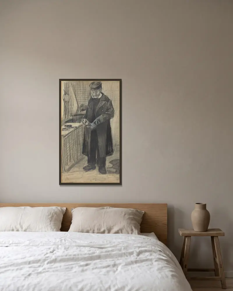Mężczyzna polerujący but, Vincent van Gogh w ramie na ścianie