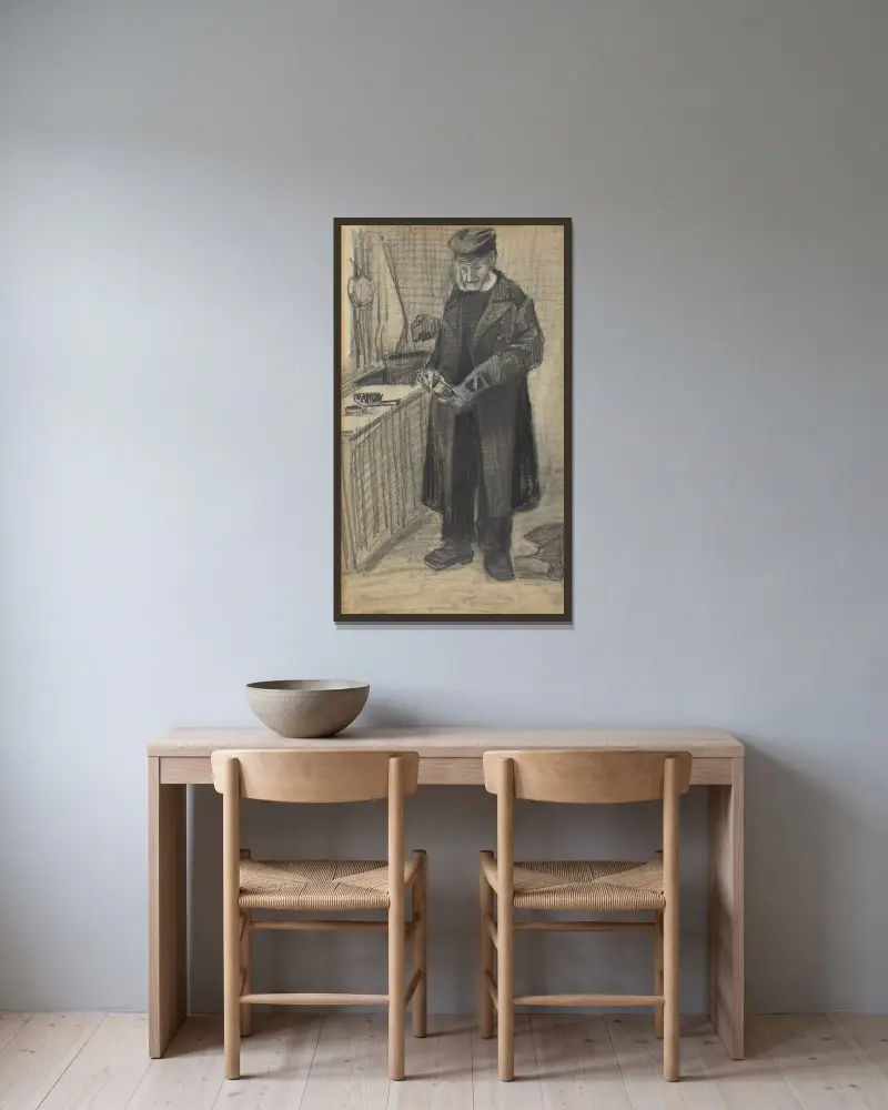 Mężczyzna polerujący but, Vincent van Gogh w ramie na ścianie
