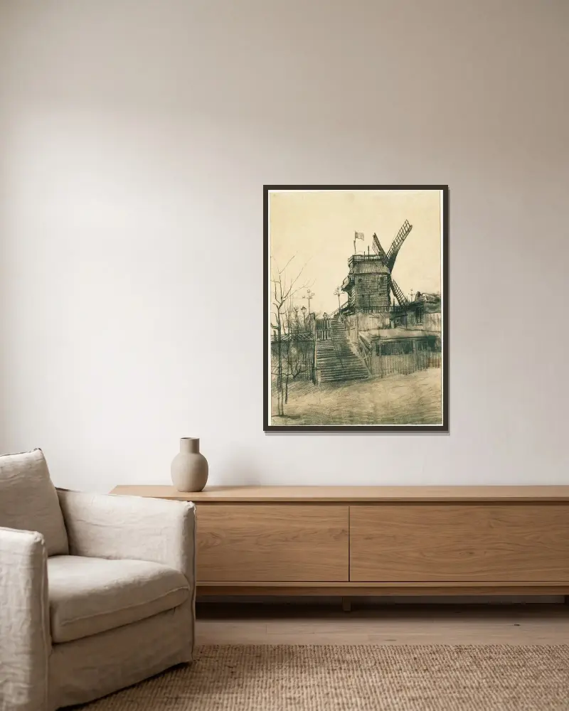 Moulin de la Galette von Vincent van Gogh gerahmt an einer Wand