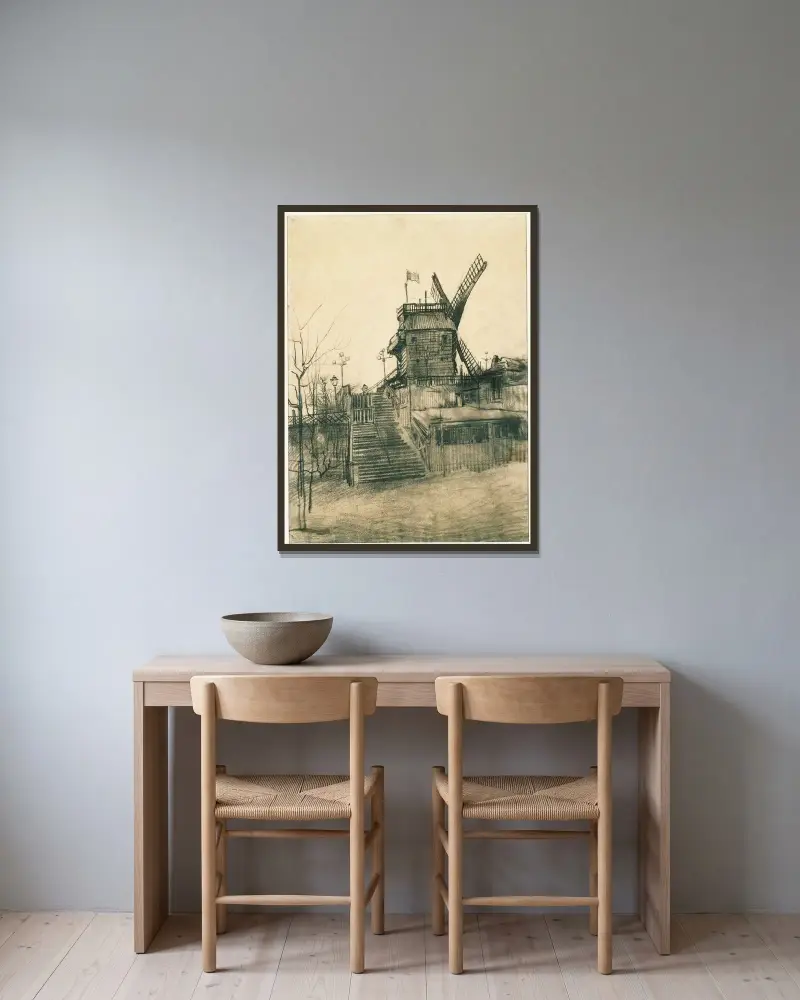 Moulin de la Galette von Vincent van Gogh gerahmt an einer Wand