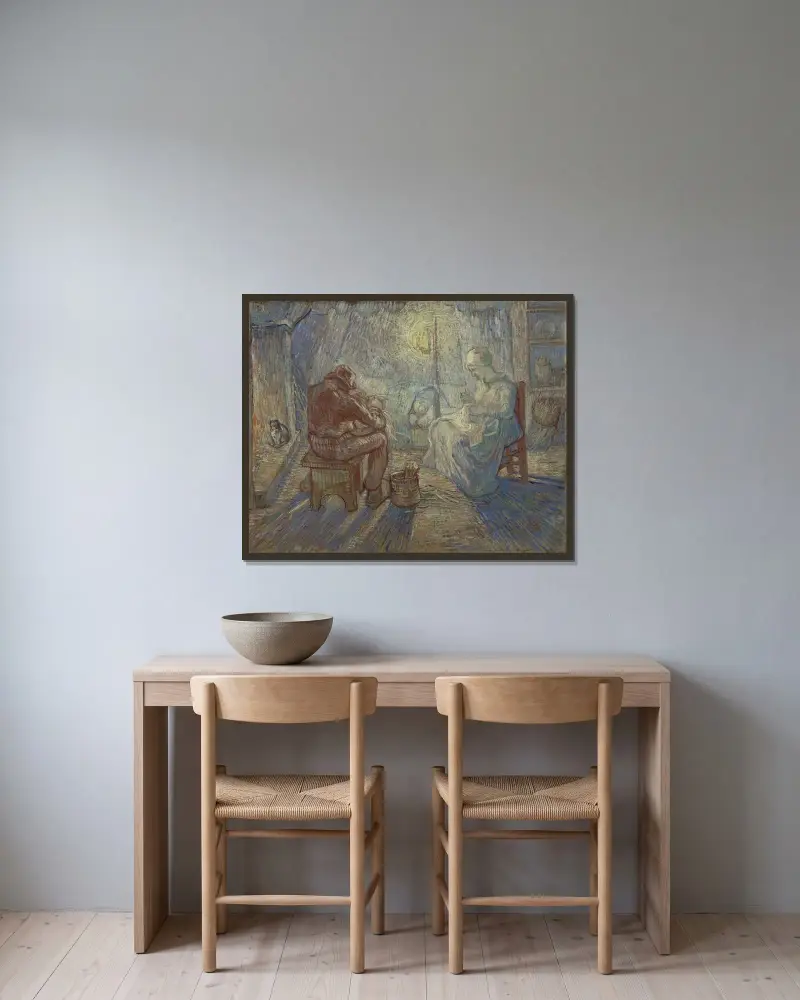 Night (After Millet) av Vincent van Gogh inramad på en vägg