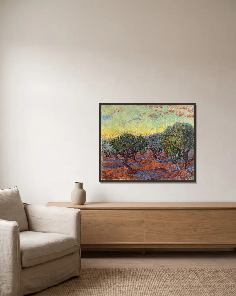 Olive Grove, Saint-Rémy av Vincent van Gogh inramad på en vägg