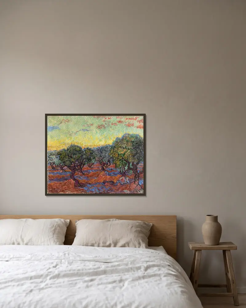 Olive Grove, Saint-Rémy av Vincent van Gogh inramad på en vägg