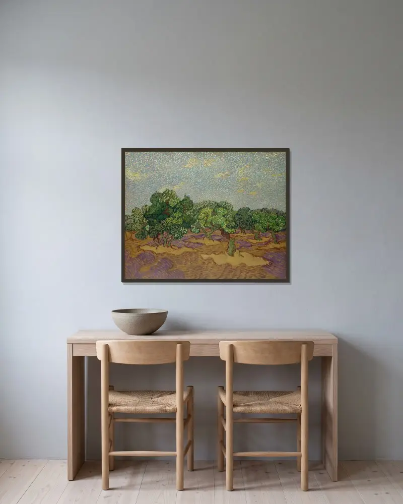 Olivovníky, 1889 – Nr. 2, Vincent van Gogh v rámu na stěně