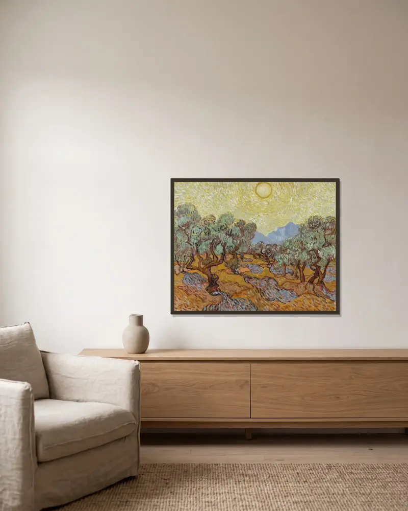 Olivovníky, 1889 – Nr. 1, Vincent van Gogh v rámu na stěně