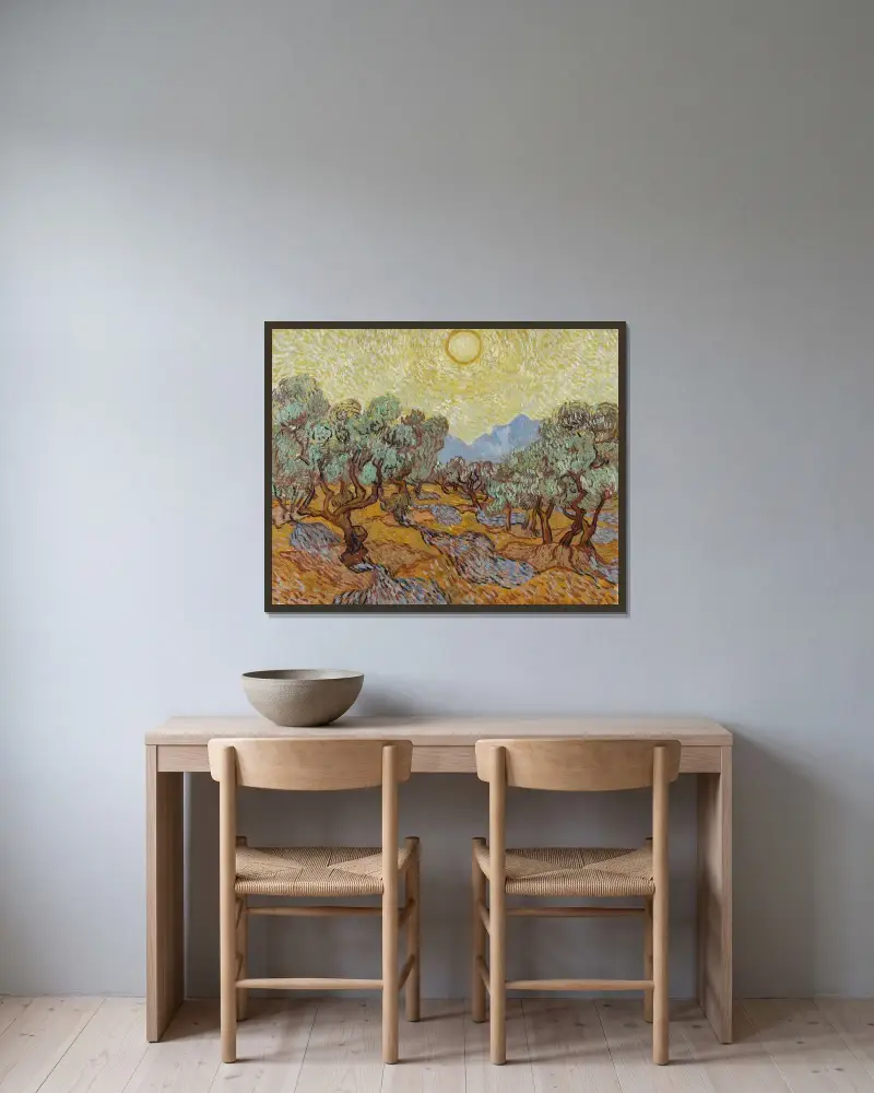 Olivovníky, 1889 – Nr. 1, Vincent van Gogh v rámu na stěně