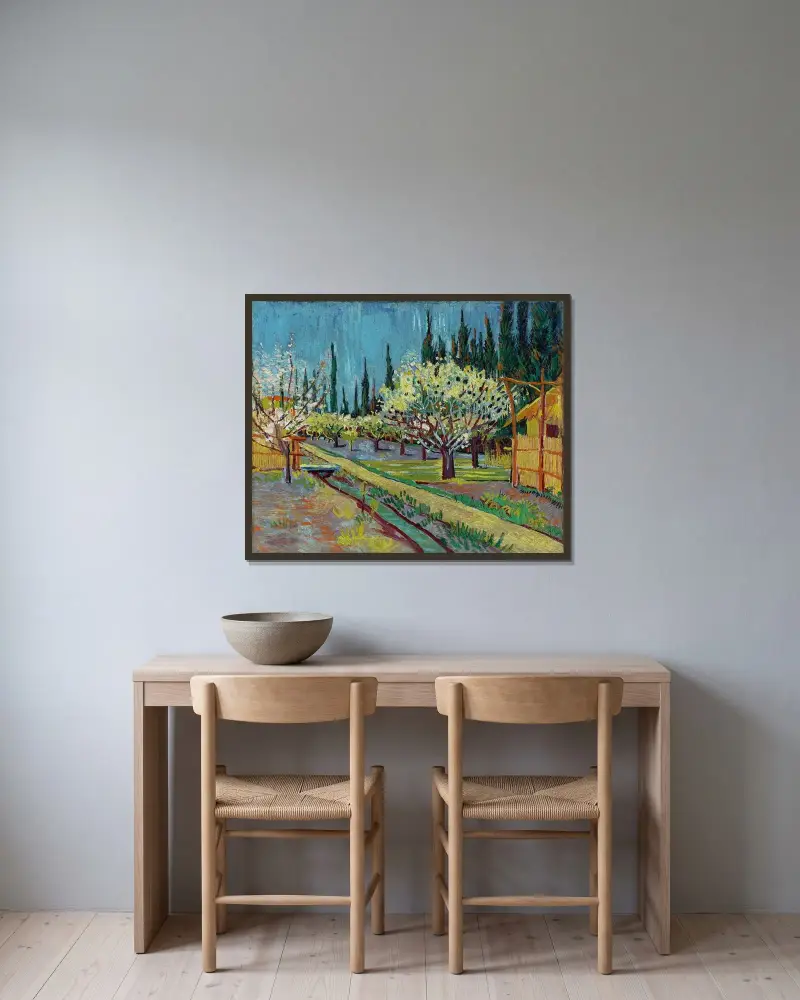 Sad s cypřiši, Vincent van Gogh v rámu na stěně