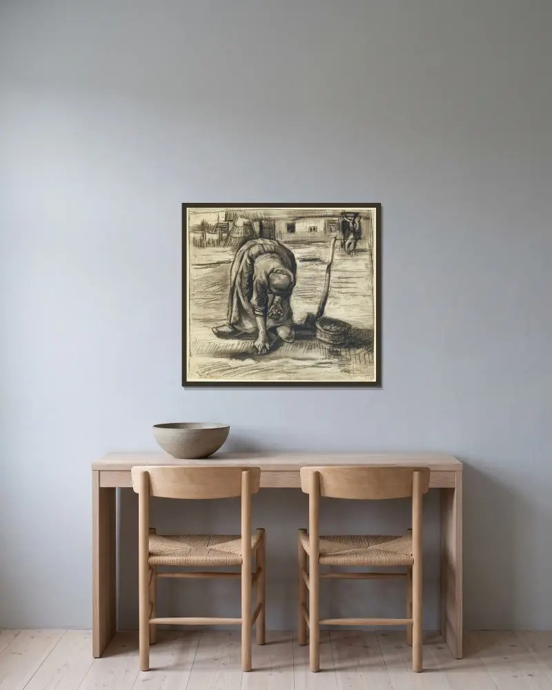 Planteuse de pommes de terre av Vincent van Gogh inramad på en vägg