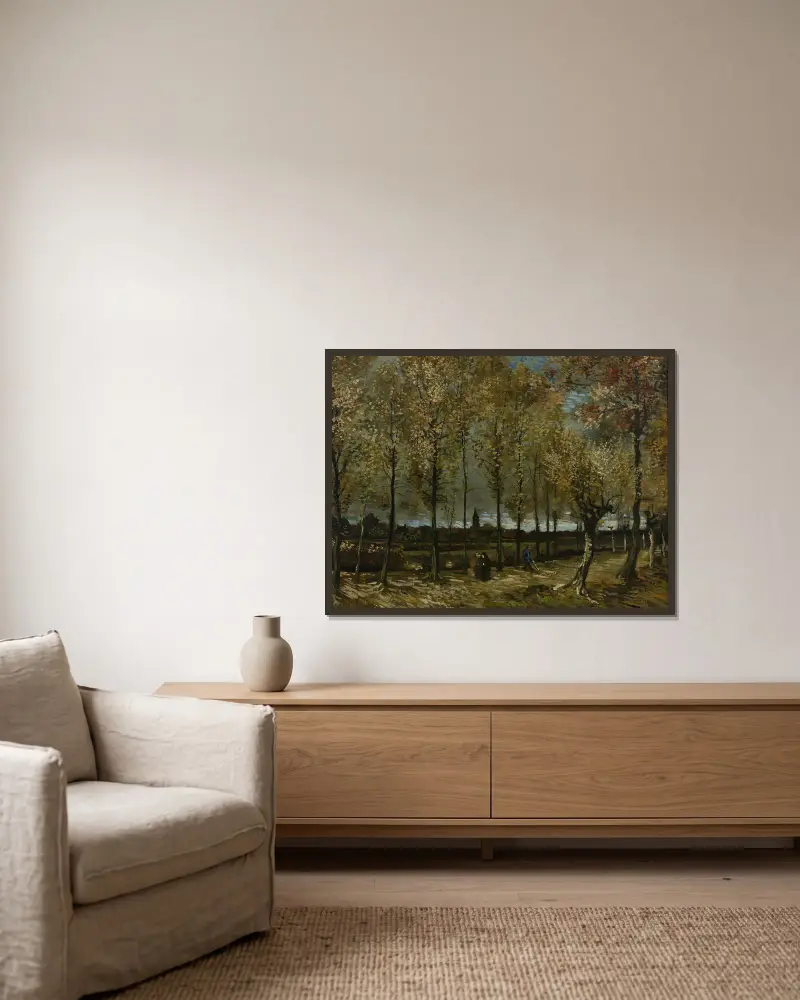 Pappeln bei Nuenen von Vincent van Gogh gerahmt an einer Wand