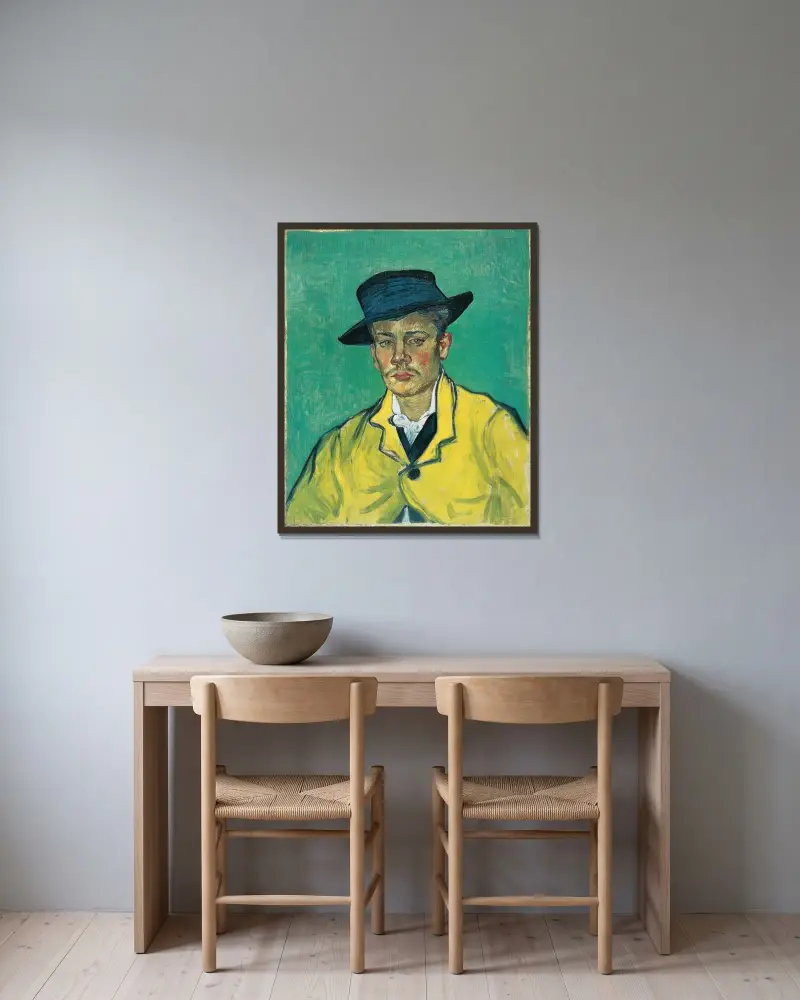 Portrait of Armand Roulin, 1888 – nr 2 av Vincent van Gogh inramad på en vägg