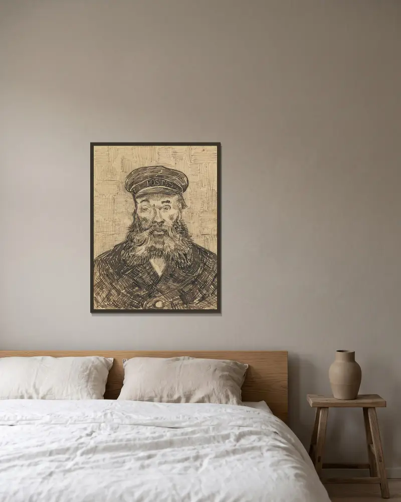 Portrait of Joseph Roulin, 1888 av Vincent van Gogh inramad på en vägg