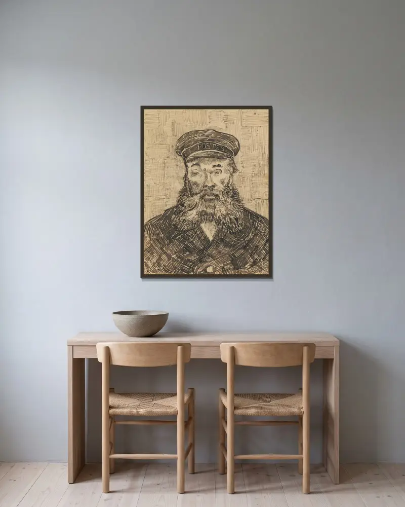 Portrait of Joseph Roulin, 1888 av Vincent van Gogh inramad på en vägg